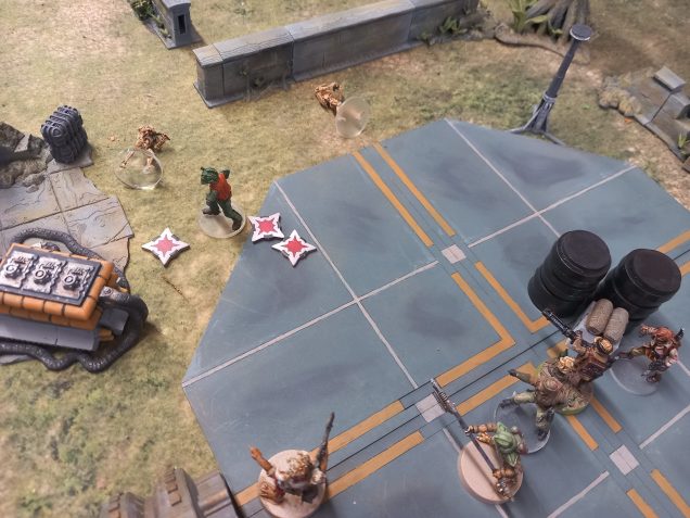 Despite taking multiple hits weedo still stands and was saved by the cover fire of the crew and the fact they had secured the fuel they needed. Ka ordered hus crew back to the ship before more corporation droids appeared. Next stop planets unknown.