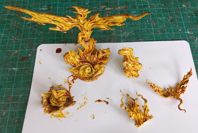 I will paint the lower half of Jean Grey which is part of the biggest flame when all the airbrushing is done.