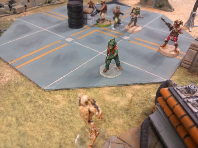 Using his concealed blade weedo removes the head from the bots leader and moves towards his next target 