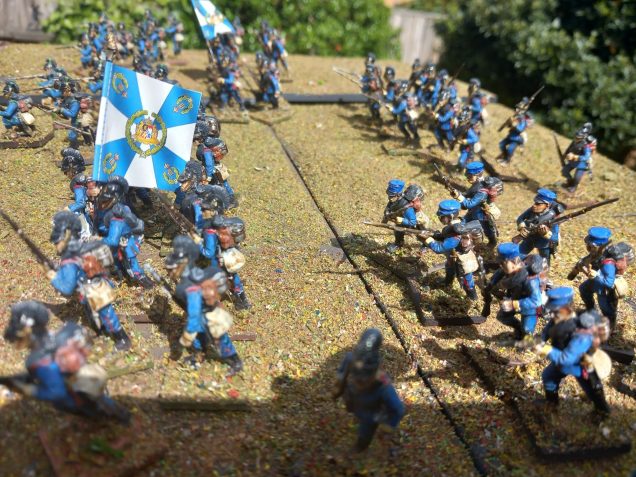 Using the two noxes i made up three 12 man regular infantry, two 8 man jager units. One line officer, one jager officer and 12 landwehr militia. Why should thw prussians have all the fun