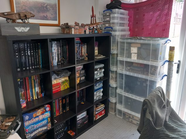 Opposite i have more room now for boxed games and I like that I gave toom on top for more spacious scenery pieces like my red rocket service starion