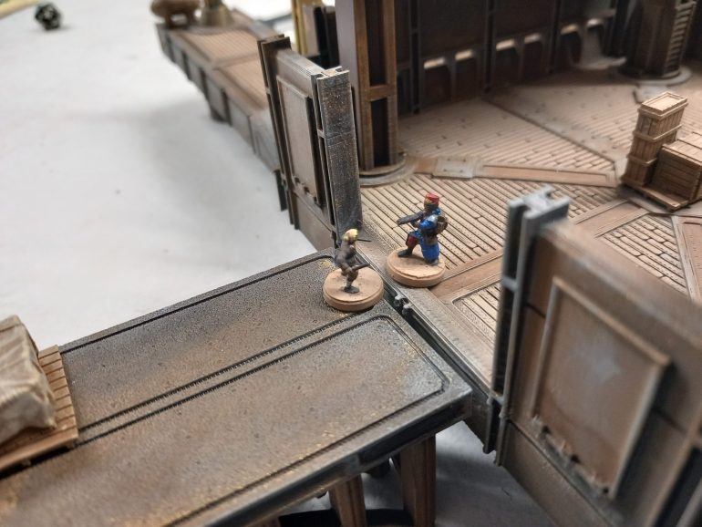 The blades lady falls on the soldier and strikes him down. With no one to shop them the crew head to the shuttle 