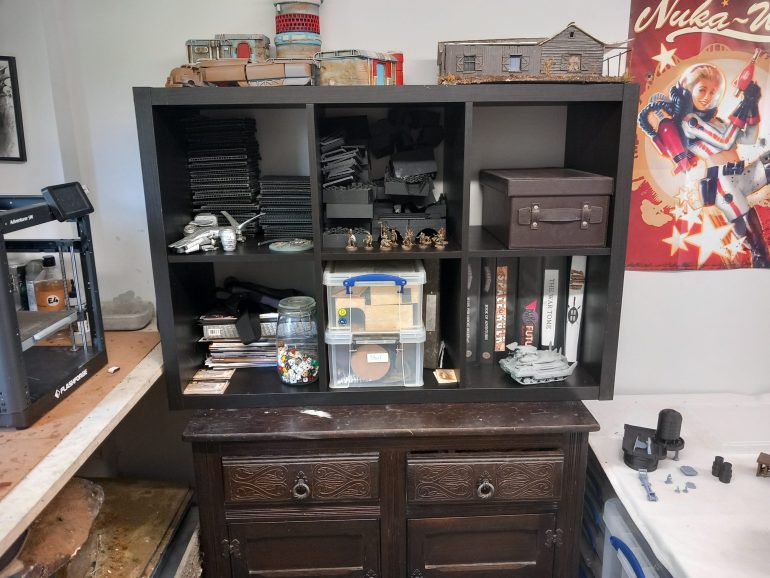 On the otherside of my fold out gaming table is an old dresser which I was too sentimental go throw out just yet so is a bit dwarfed by what's sitting on top