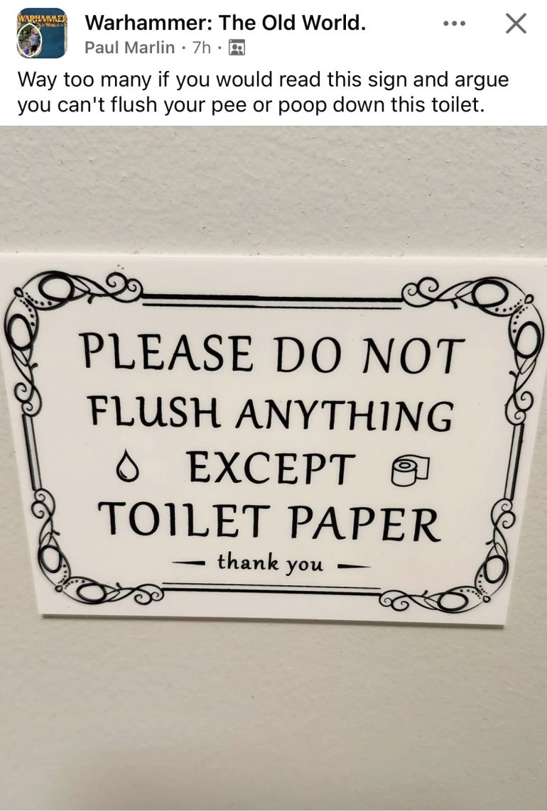 This sums up the difference between competitive players and proper players for me. Which side of the argument would suggest that ‘rules as written’ means wee and poo don’t have to be flushed? Need we ask?