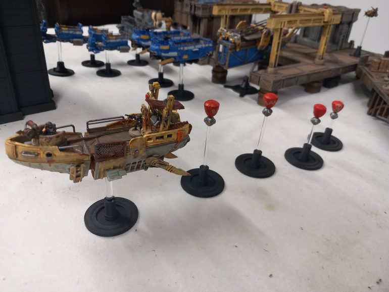 For my mine layer I went for a more industrial rusty look. It drops balloon mines that drift about the table