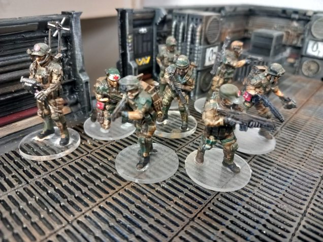 Another alternative unit of colonial marines from ravenx 3D printed minis. The breacher squad are armed with shotguns and alternative weapons from the traditional pulse rifle. As well as a medic and officer there is a tech support marine who probably hacks doors 