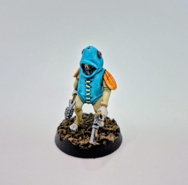 Toady - Gillbert Blenny: Gillbert is, by all biological standards, entirely human. He is a desperate mercenary who realized early on that Johann Salmon only pays in gold to those who share his amphibious affliction. Having sewn himself into a padded fish costume complete with stitched-on fins and an open-jawed cowl, Gillbert staggers through the mud alongside the Host. Despite his suspicious gait, lack of scales, and tendency to sneeze inside his leather fish-head, the rest of the curse-blinded regiment accepts him completely. He lives in constant terror that someone will notice he doesn't have gills—a secret he guards by constantly gurgling whenever Johann looks his way.