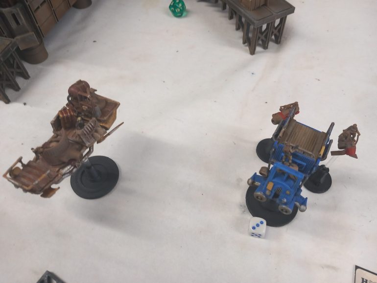 After releasing the transcontainer the pirates board their shuttle and evacuate, trading shots with the company truck 