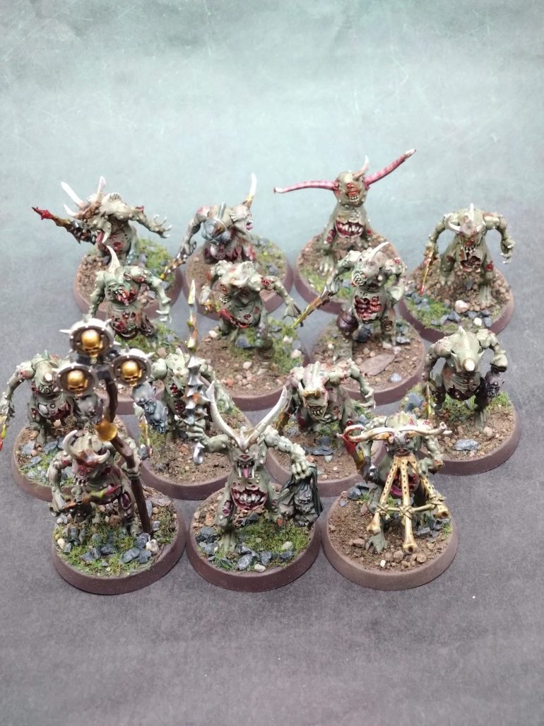 I made 14 Plaguebearers. Mostly from a proper box picked up cheaply and a few from a bits box I was gifted a while ago.