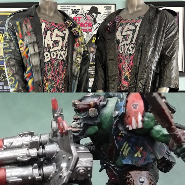 I am not sure how best to approach the camo in this force given the fun lore around Blood Axes using but not understanding the colours of camo patterns. After experimenting with lines of colour over black I have a much better idea. I immediately thought of The WWF Tag Team of my youth The Nasty Boys. Rather than paint spatter I am thinking of following the pea-dot and splinter pattern tutorials on painting but using wildly inappropriate colours.