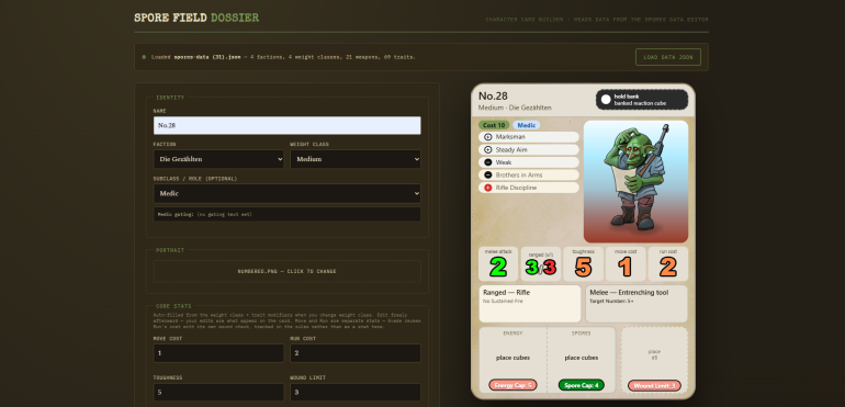 Character maker card generator now complete and layout done. The art will be cleaned up later. 