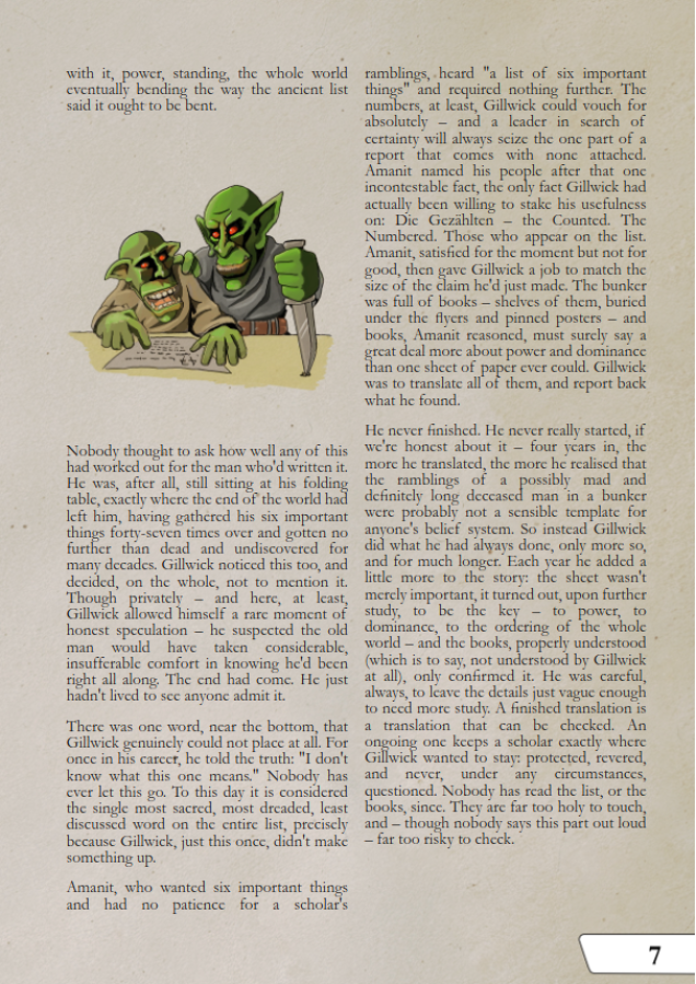 Early pages from Lore section of the rulebook (not final layout)