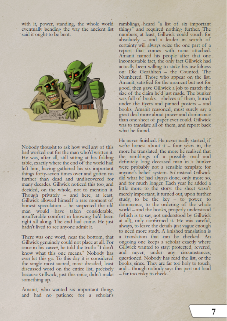 Early pages from Lore section of the rulebook (not final layout)