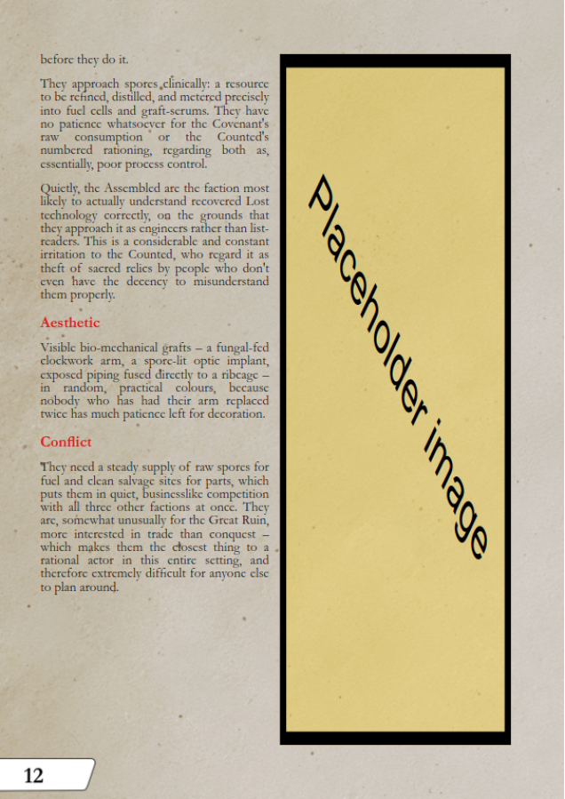 Early pages from Lore section of the rulebook (not final layout)