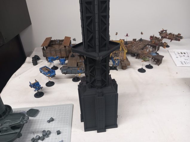 I originally missed that I had the files to print this large pillar as its yet to appear in a scenario. It's meant to be one of the giant supports holding up sections of the floating city. It should work as a piece of industrial terrain forxa few games