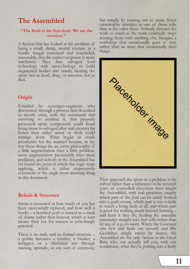 Early pages from Lore section of the rulebook (not final layout)