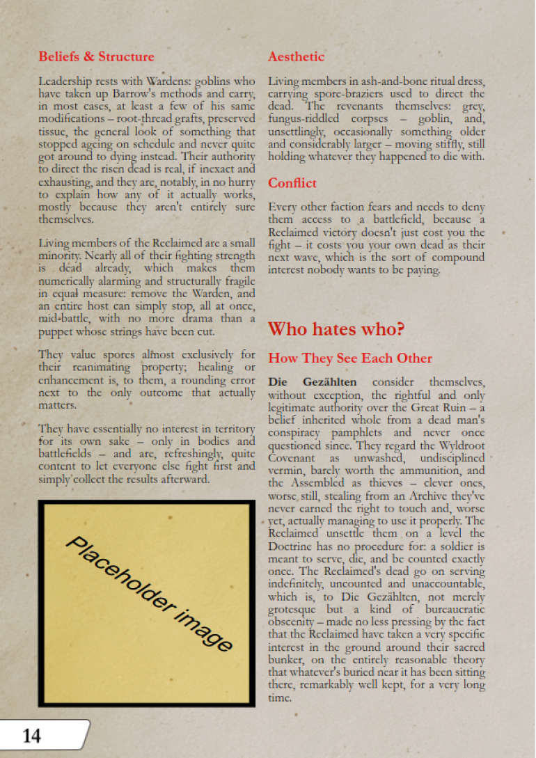 Early pages from Lore section of the rulebook (not final layout)