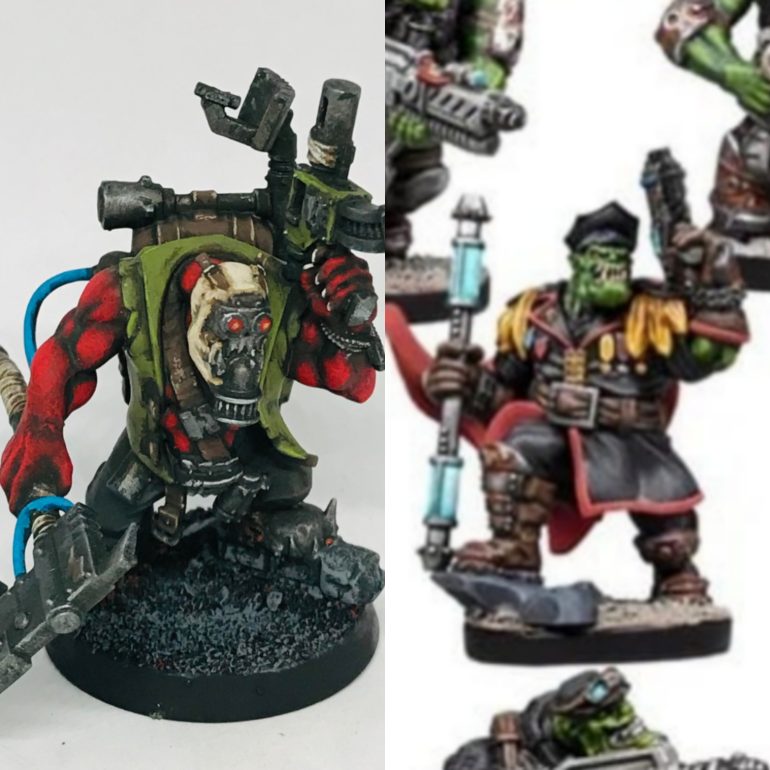 To make my pennies go further, I got a Marauders commandos starter box to give me Kitbash options. I made a start with the Kommandos Nob mini. I could have built the Nob completely from the Kommandos box (above left) or completely as per the Mantic Games box (above right).