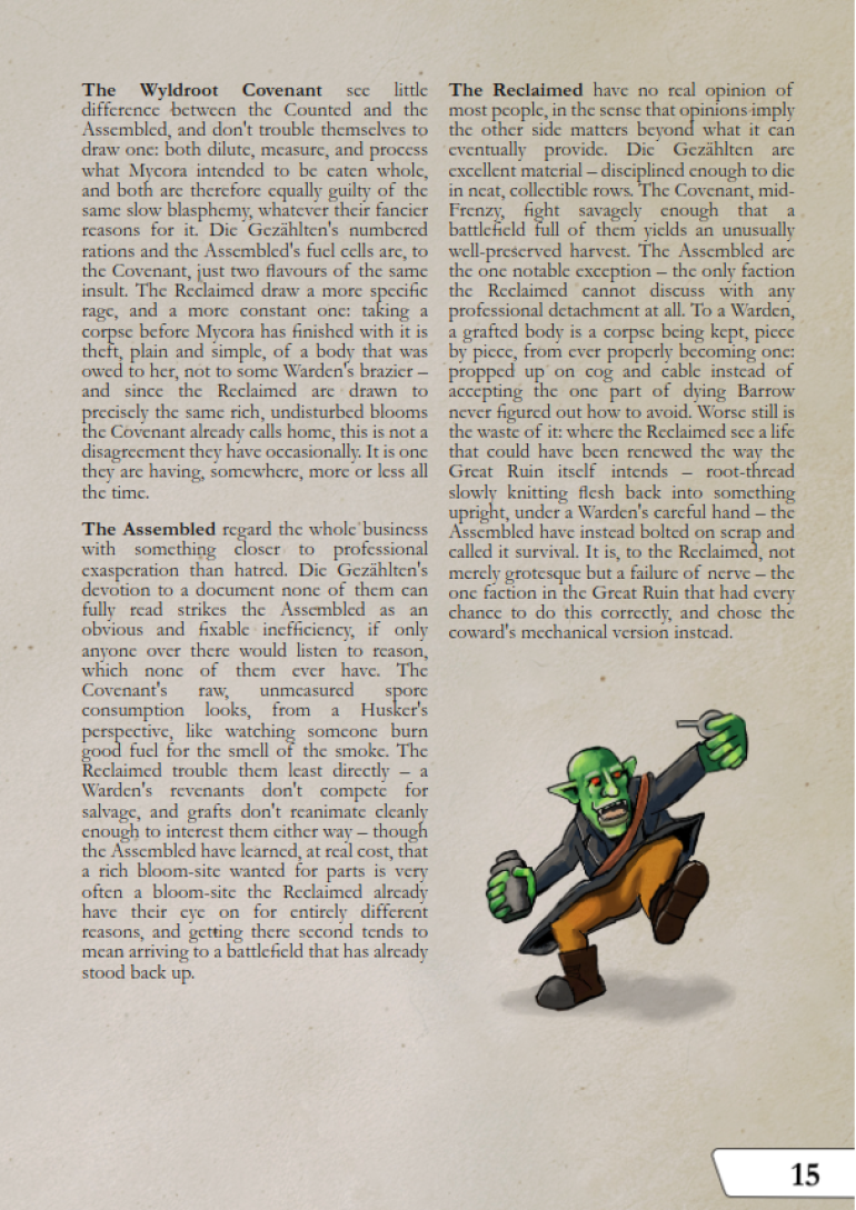 Early pages from Lore section of the rulebook (not final layout)