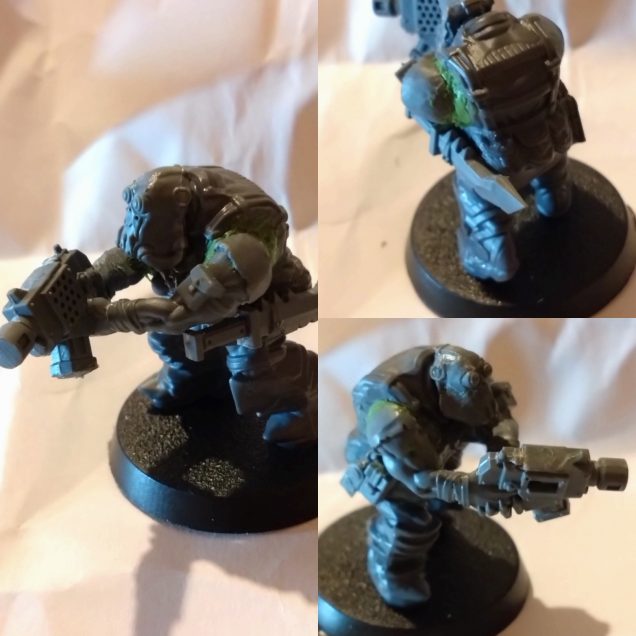 Needed some Greenstuff here and there to settle the arms that are curved on to the flat Mantic Games Ork shoulders.