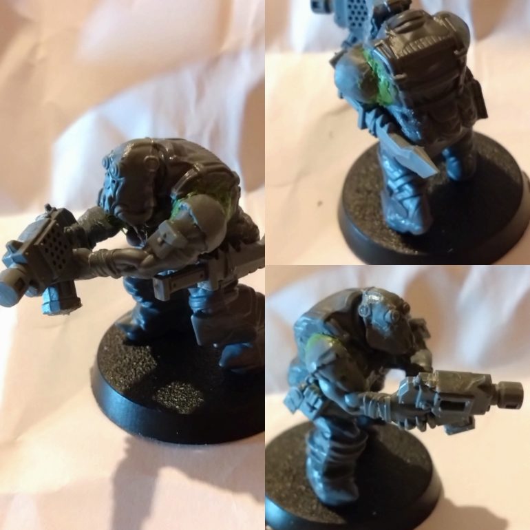 Needed some Greenstuff here and there to settle the arms that are curved on to the flat Mantic Games Ork shoulders.