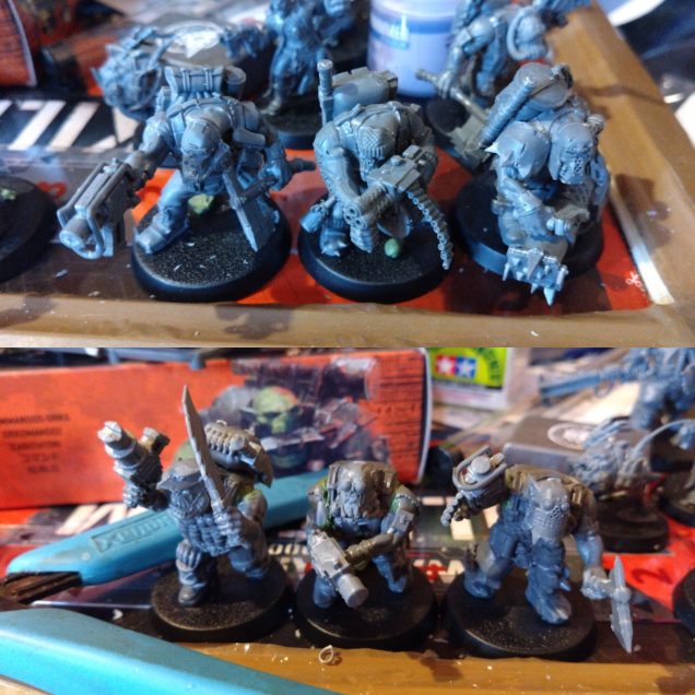 The only GW parts (top) and the Mantic Games bodies and GW heads and arms (bottom) seem to mix in neatly so far. 