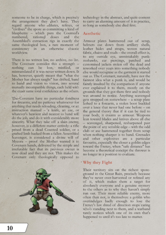 Early pages from Lore section of the rulebook (not final layout)