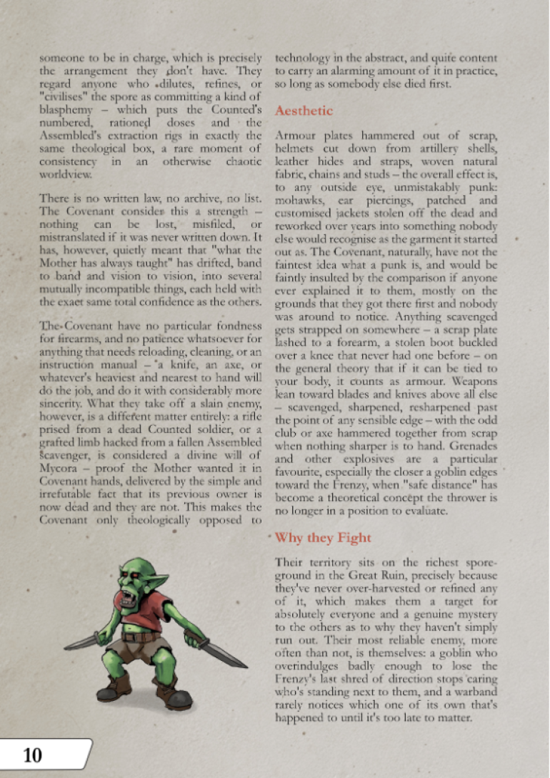 Early pages from Lore section of the rulebook (not final layout)