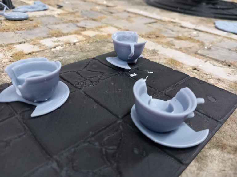 The cups and sauces print as separate pieces but I had to think about how to base them on the table