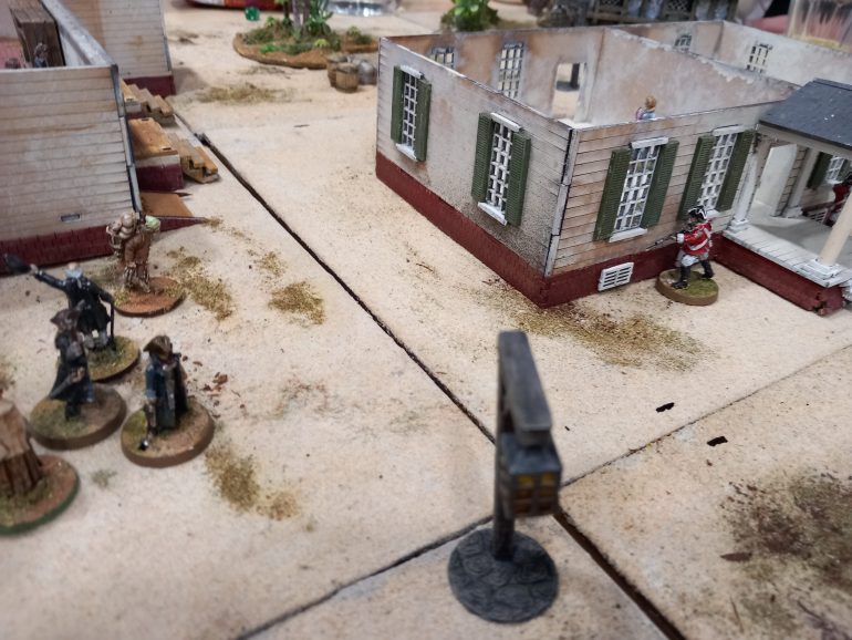 First shots are fired at the guards to the front of hhe house. This brings more up from the harbour to investigate 