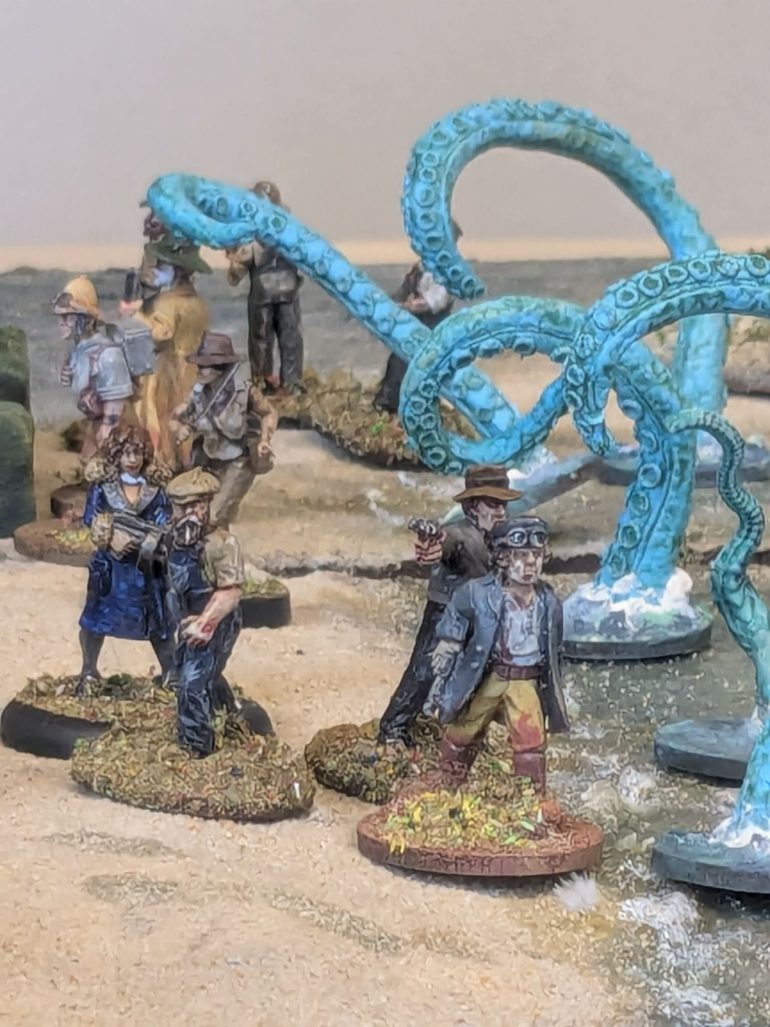 Those that can struggle back to the shore to find the natives have closed in