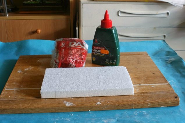 The basic materials - polystyrene, PVA glue, and air drying clay.