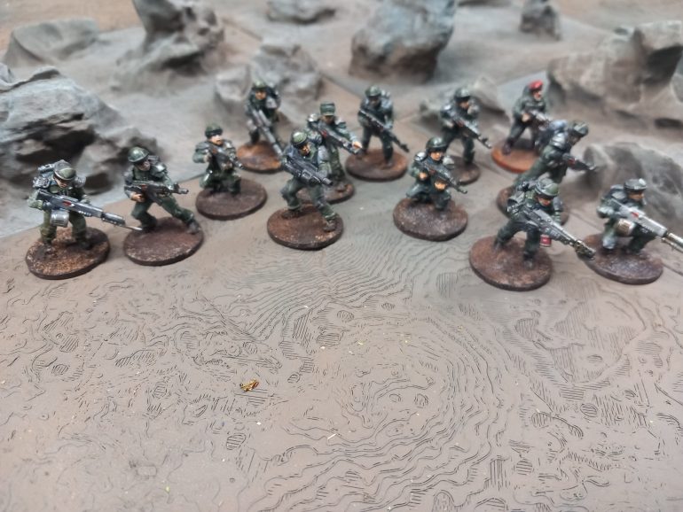 Using the same cannon fodder kit I used for the unity troops I put together a renegade military force as another option on the enemy encounter chart