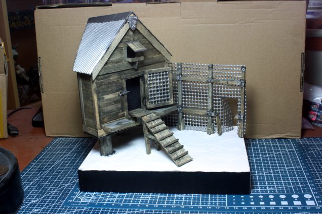 First I gavethe metallic parts. all the wooden parts a dark brown enamel wash, and painted up 