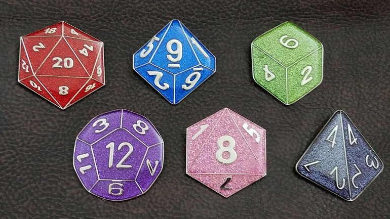 RPG Dice Enamel Lapel Pins & Magnet Sets for Gamers